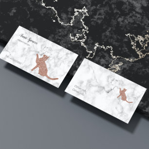 Rose gold look cat in marble  -  veterinarian business card