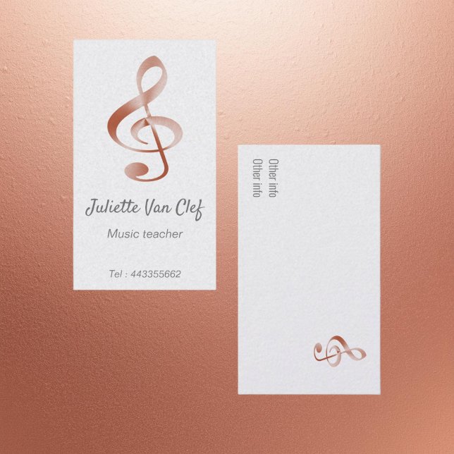 Rose gold look  treble clef    - music teacher business card (Creator Uploaded)