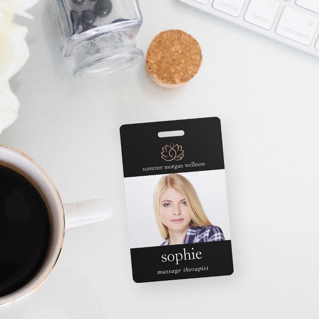 Rose Gold Lotus Flower Photo & Name Badge (Creator Uploaded)