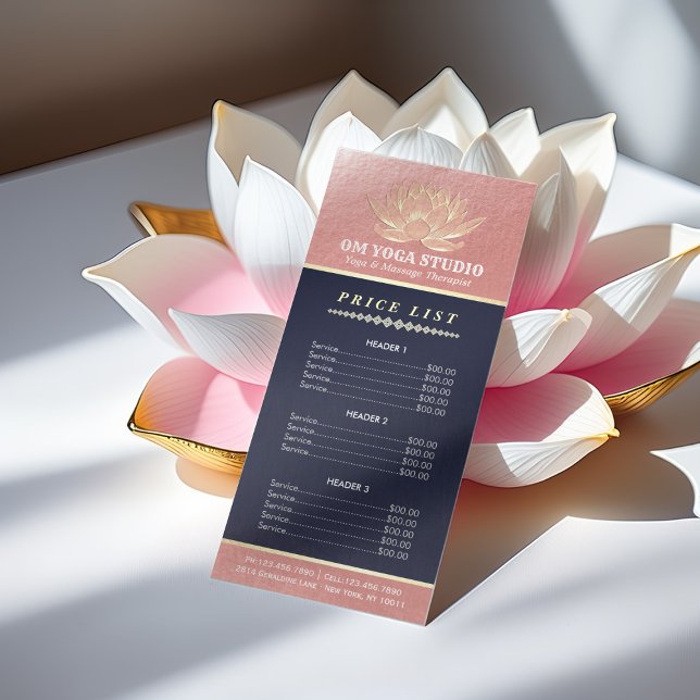 Rose Gold Lotus YOGA Reiki Instructor Price List Rack Card (Creator Uploaded)