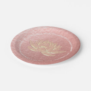 Rose Gold Lotus Yoga Studio Meditation Instructor Paper Plate