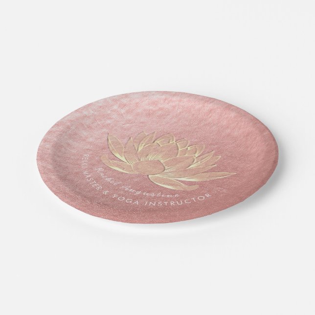 Rose Gold Lotus Yoga Studio Meditation Instructor Paper Plate (Angled)