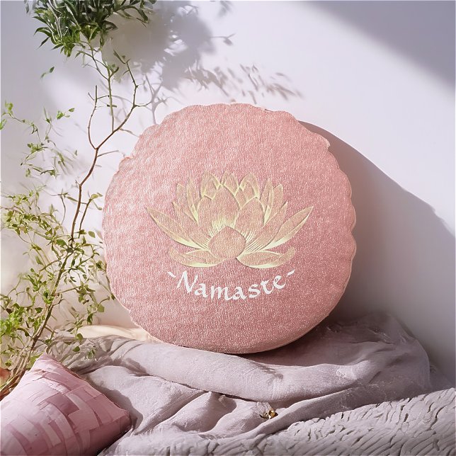 Rose Gold Lotus Yoga Studio Meditation Instructor Round Pillow (Creator Uploaded)