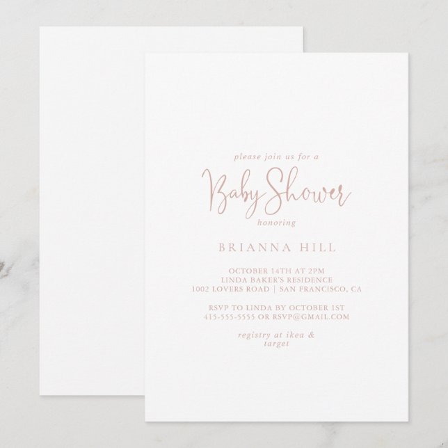 Rose Gold Love Fancy Script Baby Shower  Invitation (Front/Back)