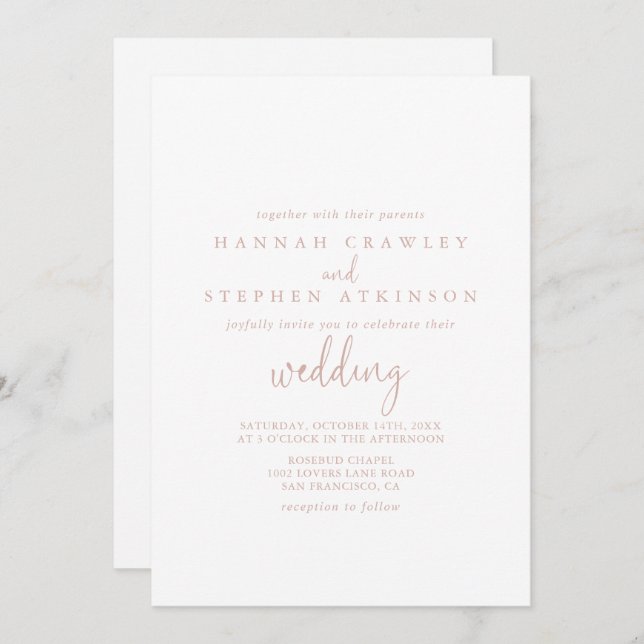 Rose Gold Love Fancy Script Front & Back Wedding  Invitation (Front/Back)