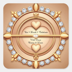 🌷 Rose Gold Love Heart Wedding Celebration 💗 Square Sticker