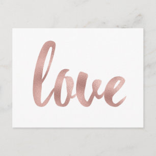 Rose gold love postcards, foil font postcard