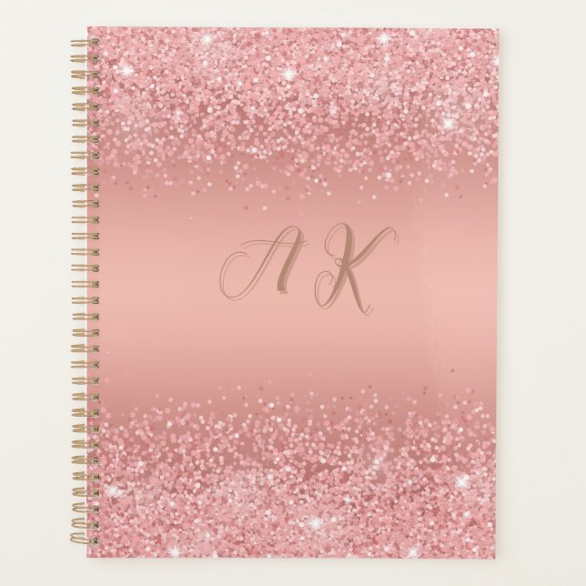 Rose Gold Luxe Élégant Monogramme Pailleté (Devant)