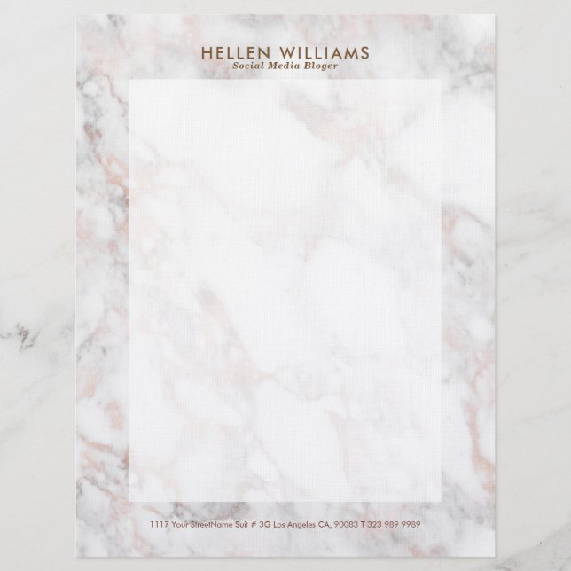 Rose-gold luxury faux marble stone letterhead (Front)