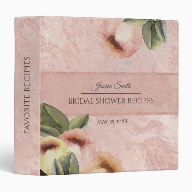 Rose gold mable tulips bridal shower recipe binder (Front/Spine)