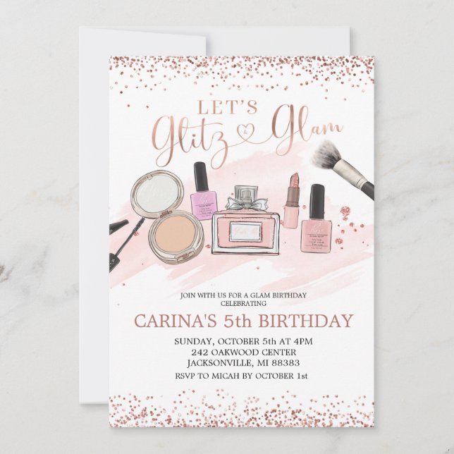 Rose Gold Makeover Girl Invitation fête d'annivers (Devant)