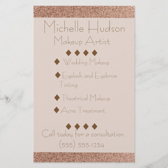 Rose Gold Makeup Artist Beauty Salon Flyer (Front)