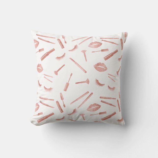 Rose gold makeup artist lashes lips lipstick eyes throw pillow (Front)