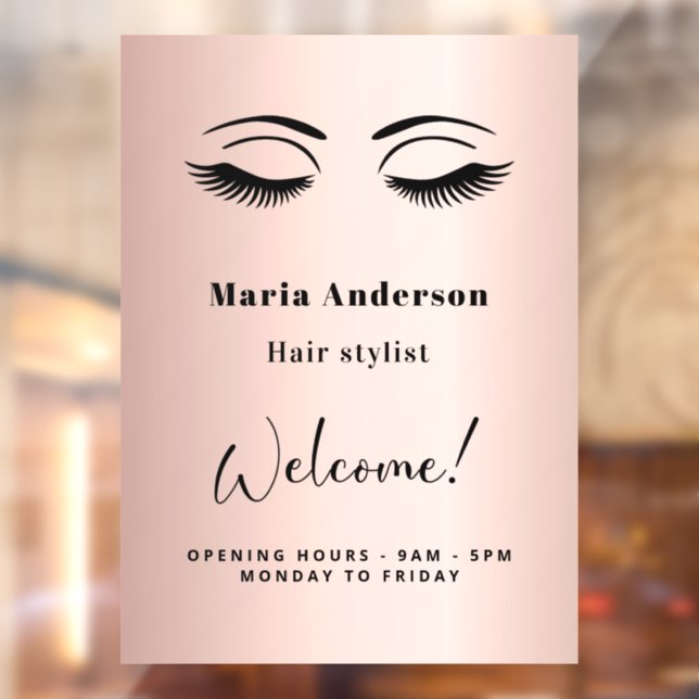 Rose gold makeup artist opening hours welcome window cling (Sheet 2)