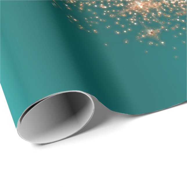 Rose Gold Makeup Confetti Glitter Teal CopperPeach Wrapping Paper (Roll Corner)