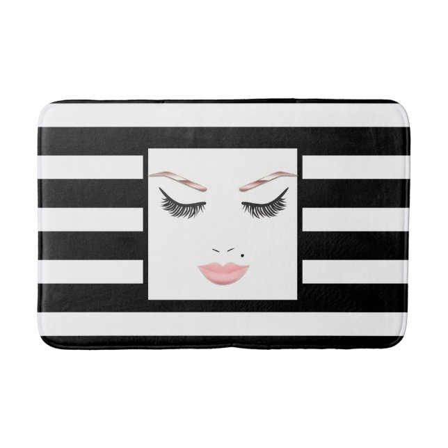 Rose Gold Makeup Face Eyebrows Lips Glam Beauty Bath Mat (Front)