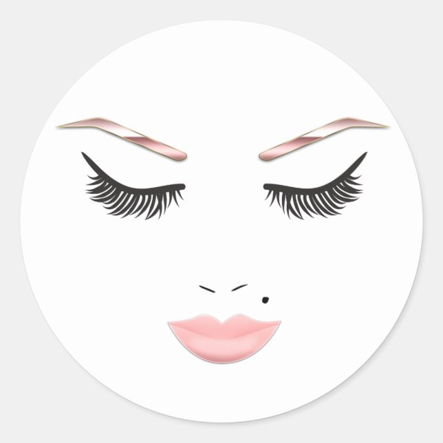 Rose Gold Makeup Face Eyebrows Lips Glam Beauty Classic Round Sticker (Front)