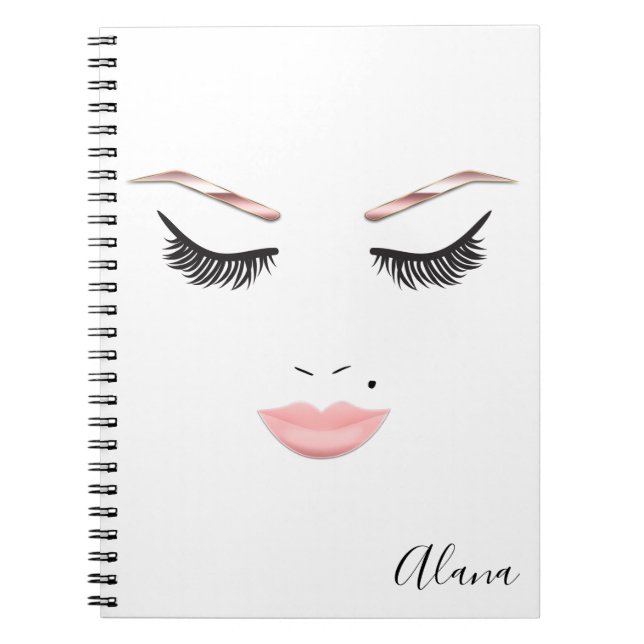 Rose Gold Makeup Face Eyebrows Lips Glam Beauty Notebook (Front)