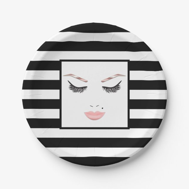 Rose Gold Makeup Face Eyebrows Lips Glam Beauty Paper Plate (Front)