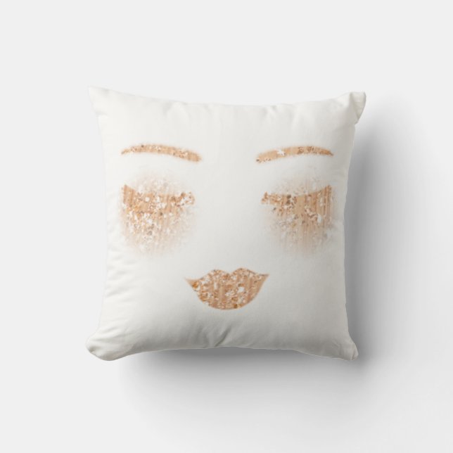 Rose Gold Makeup Lips Lashes Eyes Sparkly Glitter Throw Pillow (Front)