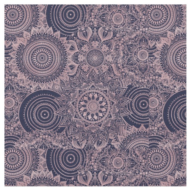 Rose Gold Mandala Collection Blue Design Fabric (Close Up)