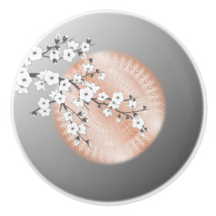 Rose Gold Mandala Grey Cherry Blossom Floral Ceramic Knob