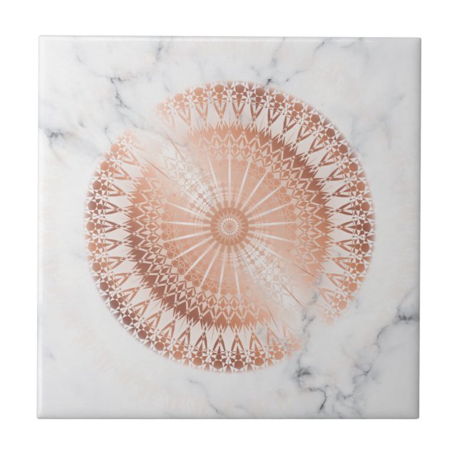 Rose Gold Mandala Grey Marble Tile (Front)