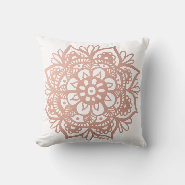 Rose Gold Mandala Pink Flower Throw Pillow (Front)