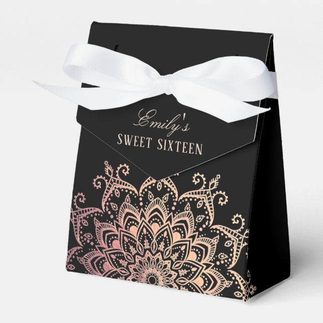 Rose Gold Mandala Sweet 16 Party Favor Box (Front Side)