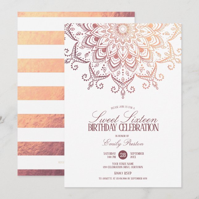 Rose Gold Mandala Sweet 16 Party Invitation (Front/Back)