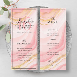 Rose Gold Marble 16th Birthday Program Menu 