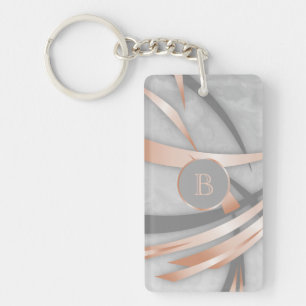 Rose Gold Marble Abstract Art Monogram Keychain