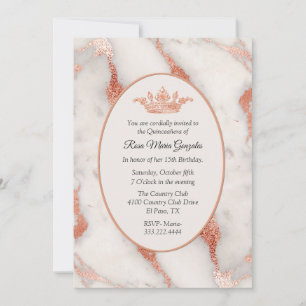 Rose Gold Marble and Crown Quinceañera  Invitation