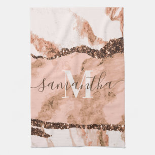 Rose Gold Marble and Glitter Kitchen Towel