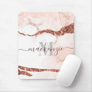 Rose Gold Marble and Glitter Mouse Pad