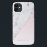 Rose Gold Marble and Pink Colour Block Personalize iPhone 11 Case<br><div class="desc">Feminine and modern personalized iPhone case. It features a modern and feminine colour block of white marble with rose gold accents and pink ombre. Personalize by adding a name or short phrase.</div>