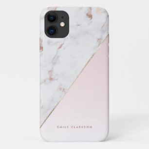 Rose Gold Marble and Pink Colour Block Personalize iPhone 11 Case