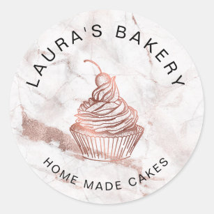 Rose Gold Marble Cakes Sweets Cupcake Home Bakery Classic Round Sticker