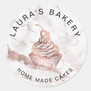 Rose Gold Marble Cakes Sweets Cupcake Home Bakery Classic Round Sticker