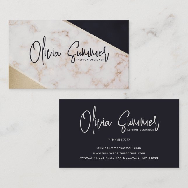 Rose Gold Marble Champagne Texture Business Card (Front/Back)
