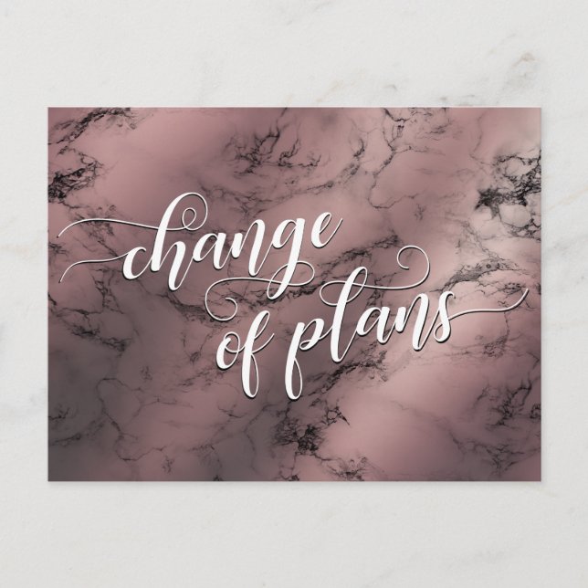 Rose Gold Marble Change of Plans Postponed Wedding Postcard (Front)
