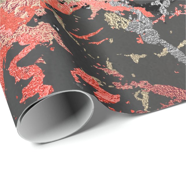Rose Gold Marble Coral Black Graphit Grey Abstract Wrapping Paper (Roll Corner)