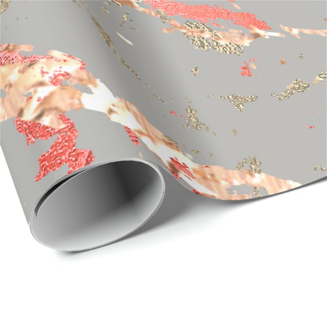 Rose Gold Marble Coral Grey Bright Pink Abstract Wrapping Paper (Roll Corner)