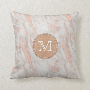 Rose Gold Marble Custom Monogram Throw Pillow