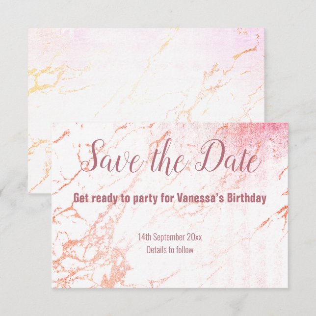 ROSE GOLD MARBLE DESIGN SAVE THE DATE RSVP CARD (Front/Back)