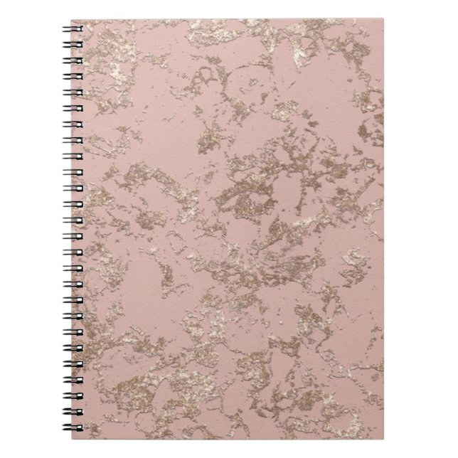 Rose Gold Marble Dusky Pink Faux Glitter Notebook (Front)