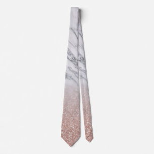 Rose Gold Marble Fading Waterfall Ombre Glitter Tie