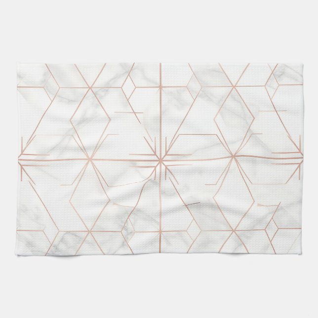Rose Gold Marble Geometric Pattern Kitchen Towel (Horizontal)