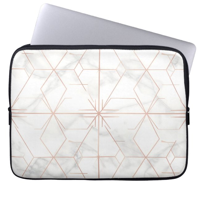 Rose Gold Marble Geometric Pattern Laptop Sleeve (Front)