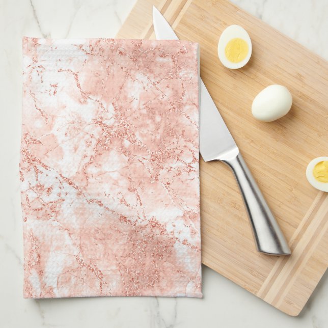 Rose Gold Marble Glitter 2 Kitchen Towel (Quarter Fold)